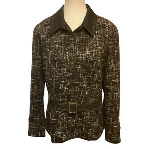 Vex Bouclé Tweed Belted Blazer Jacket Wool Blend Brown Size 38